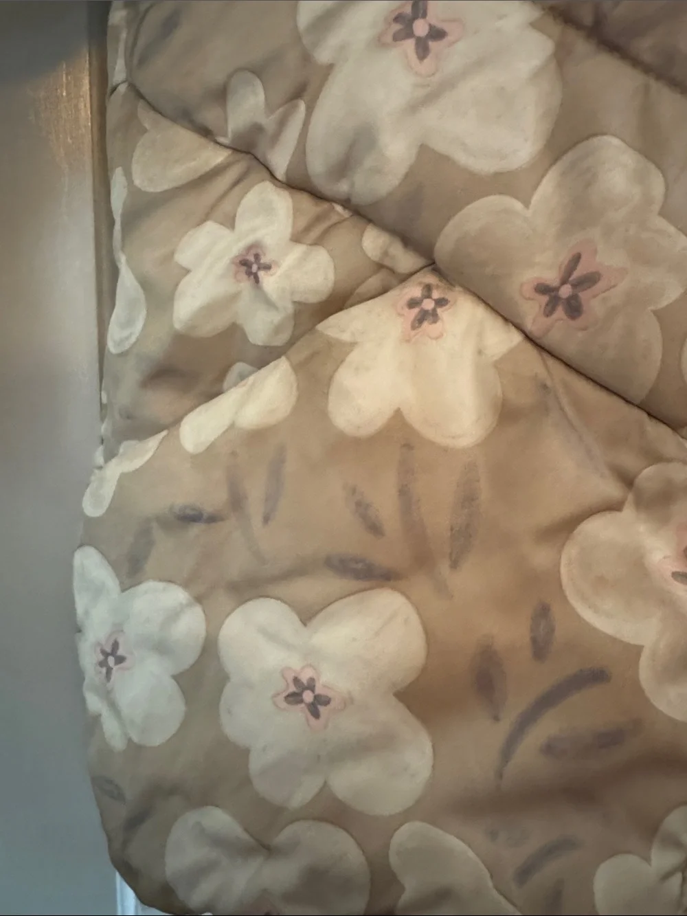 Carter's Beige Floral Puffer Jacket with Faux Fur Hood